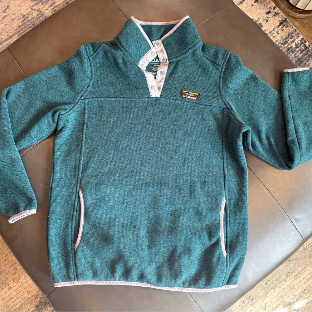 L.L. Bean Teal Green Fleece with Gray Trim